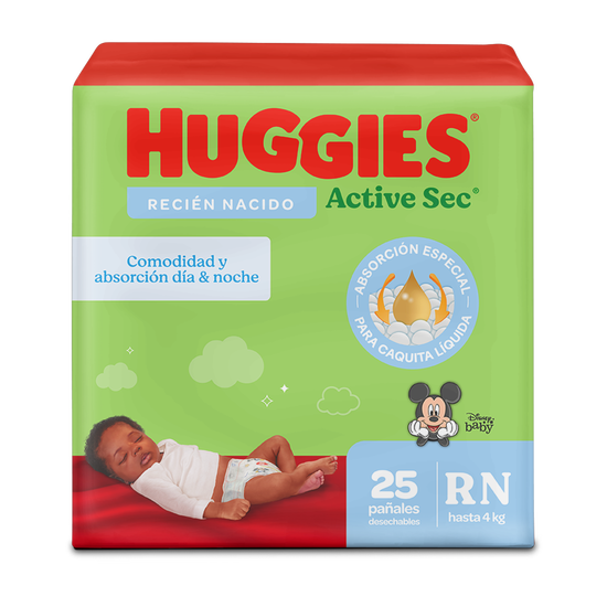 Pañales Huggies Active Sec Etapa 0/RN, 25 uds